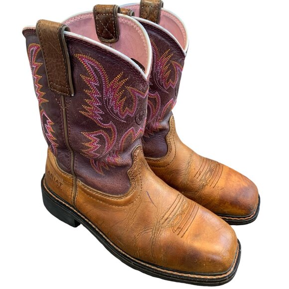 Ariat Shoes - Ariat Krista Western Work Boot Women's 6.5 Pink Embroidered Steel Toe Pull Up